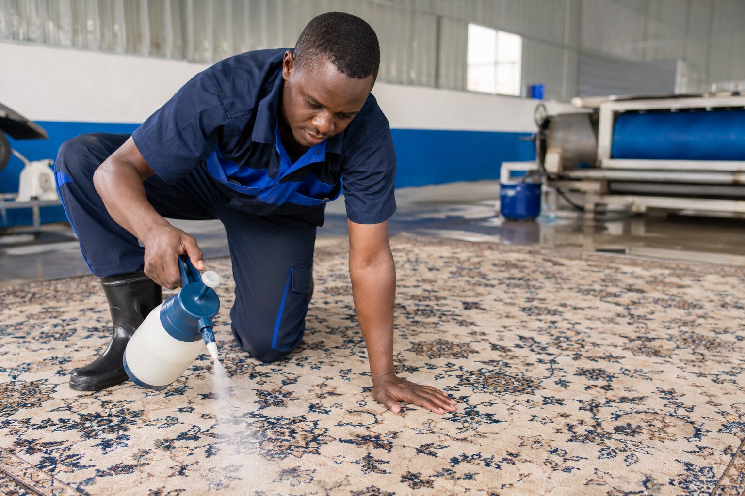 Pre-treatment spray stage of the carpet cleaning process